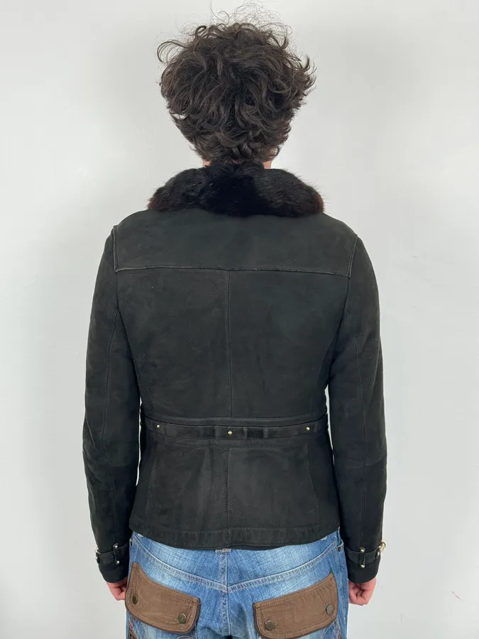 2000s Gucci Black Fur Shearling Leather Premium Jacket - Image 3