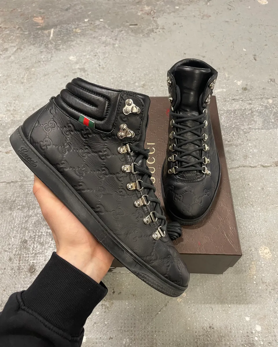 2000s Gucci Black High Leather Monogram Shoes