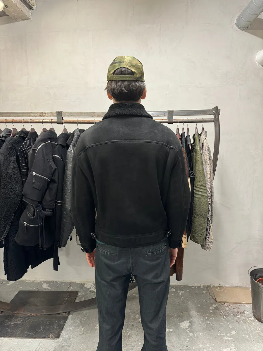 2000s Gucci Black Leather Shearling Aviator Jacket - Image 3