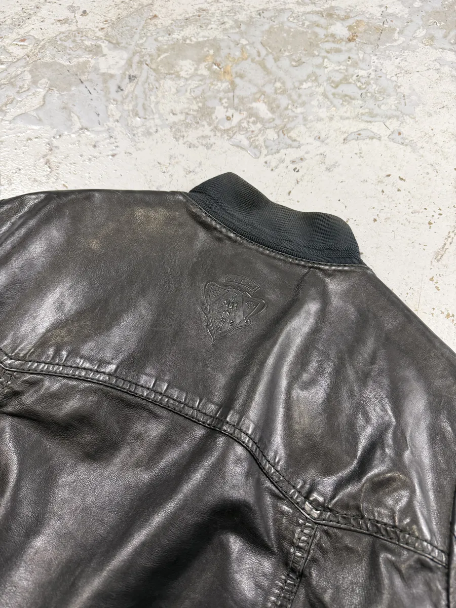 2000s Gucci Black Light Buttoned Leather Jacket - Image 7