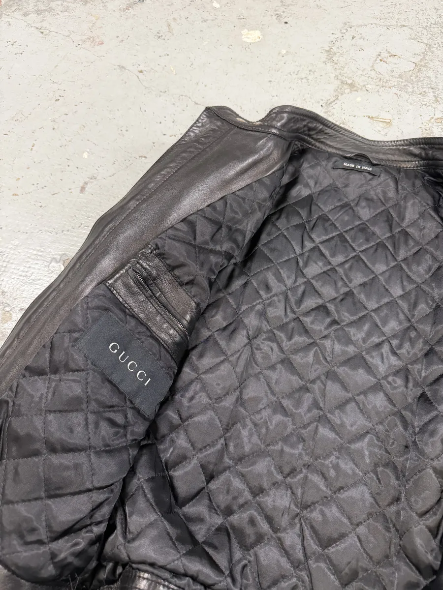 2000s Gucci Black Padded Biker Leather Jacket by Tom Ford - Image 8