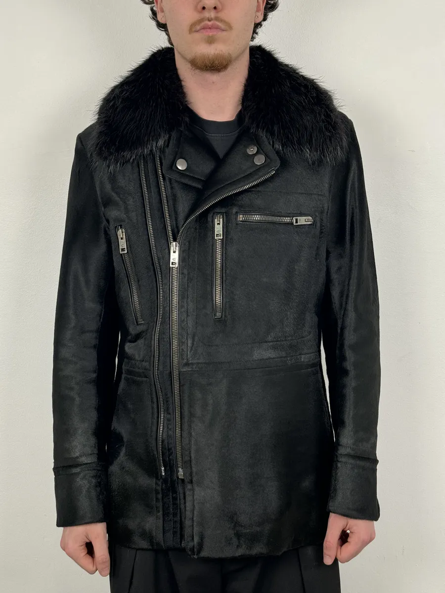 2000s Gucci Black Pony Fur Leather Multi Zips Long Jacket by Tom Ford - Image 2