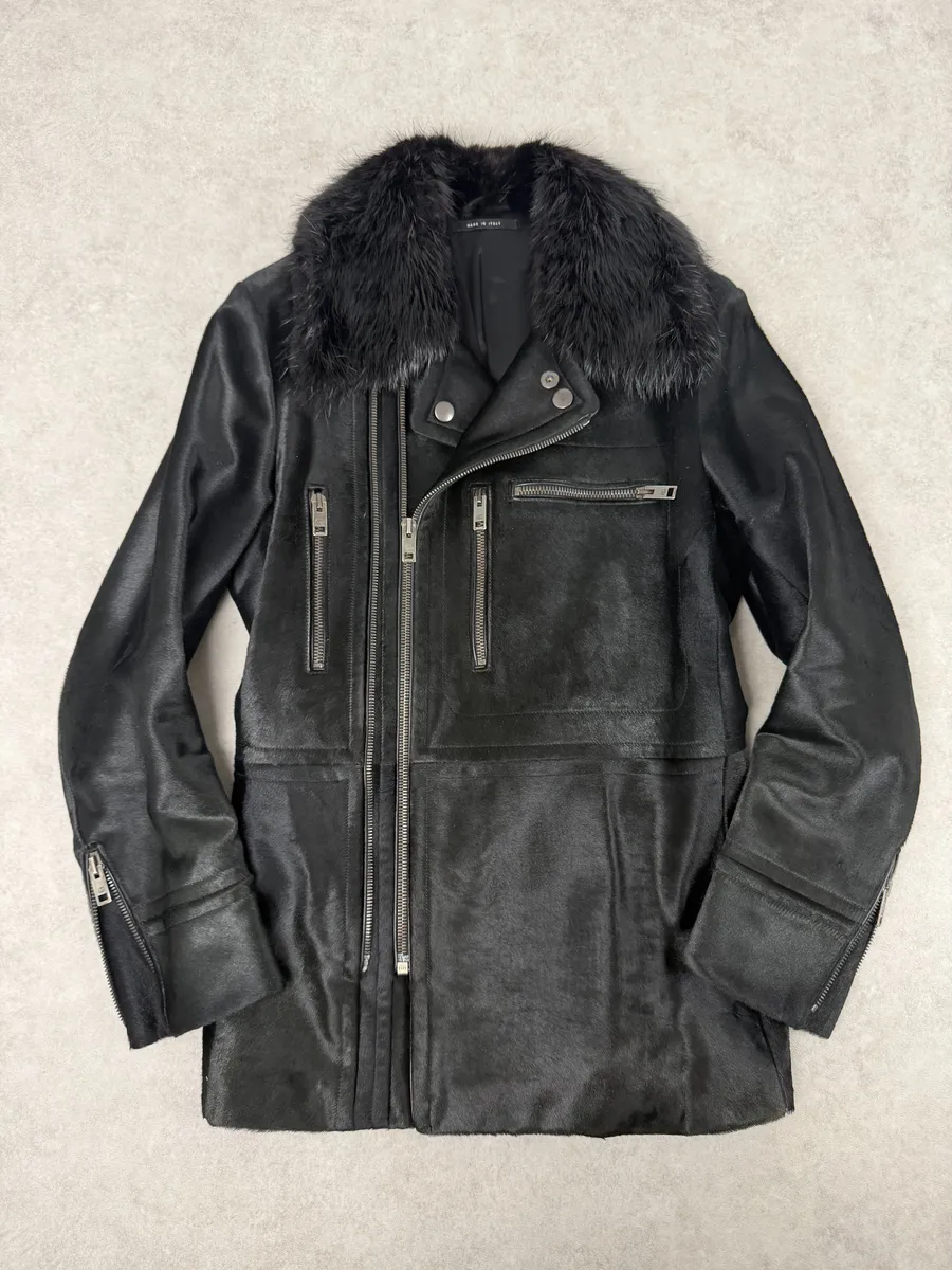 2000s Gucci Black Pony Fur Leather Multi Zips Long Jacket by Tom Ford - Image 5