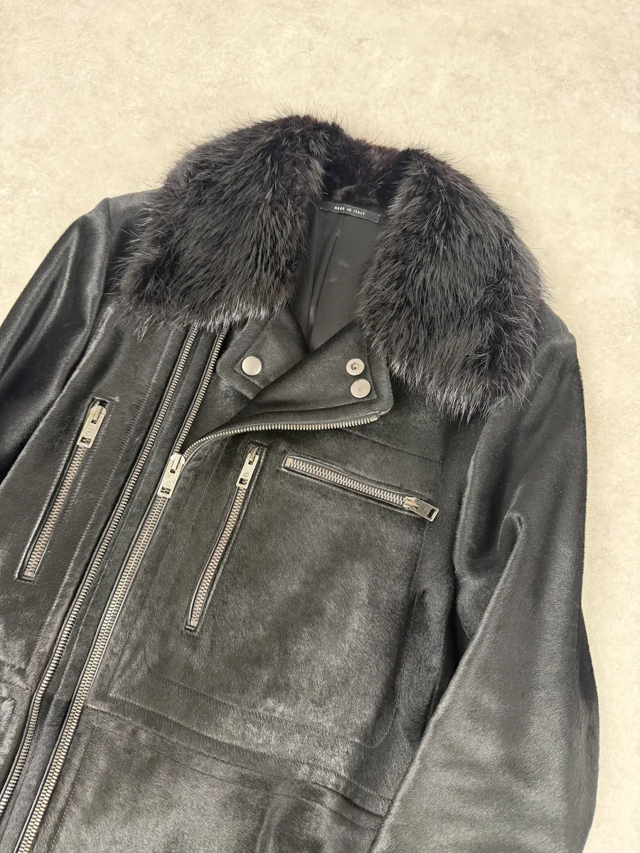 2000s Gucci Black Pony Fur Leather Multi Zips Long Jacket by Tom Ford - Image 9