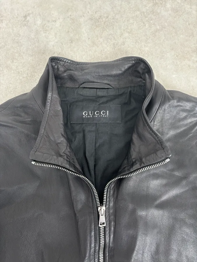 2000s Gucci Black Premium Leather Zip-up Jacket by Tom Ford - Image 8