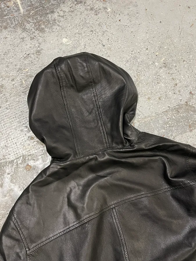 2000s Gucci Black Pure Leather Hooded Jacket by Tom Ford - Image 7