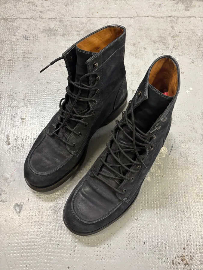 2000s Gucci Black Suede Lace-Up Contrast Leather Boots - Image 3