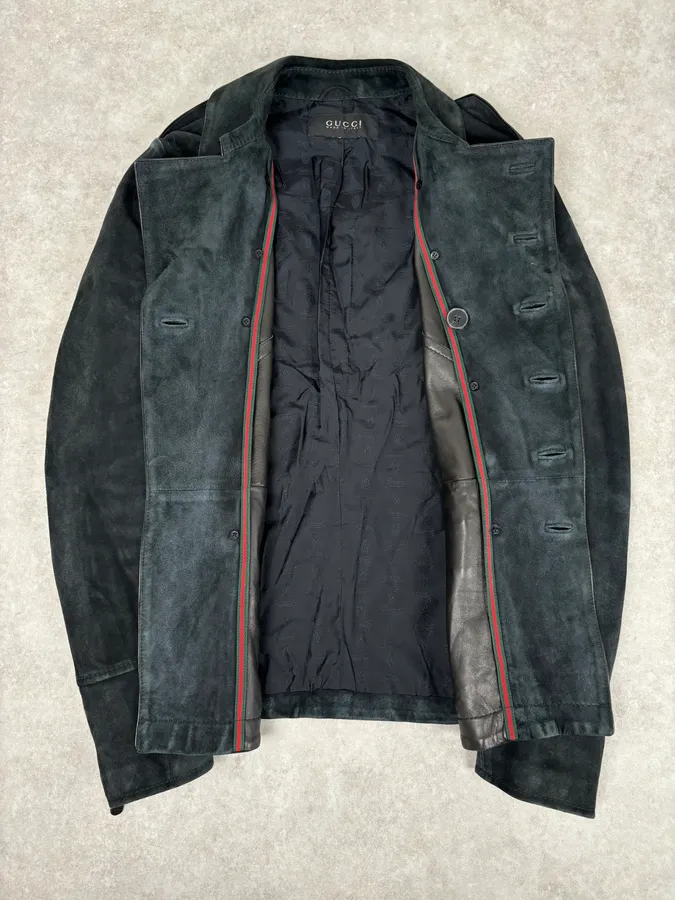 2000s Gucci Black Suede Leather Double-Breasted Premium Jacket by Tom Ford - Image 7