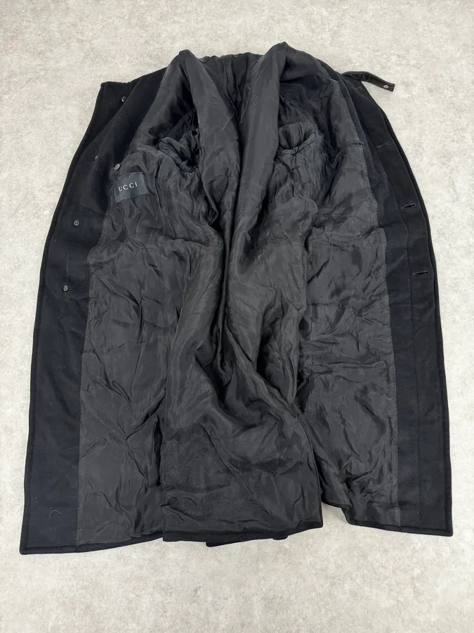 2000s Gucci Black Wool & Cashmere Officer Long Coat - Image 7