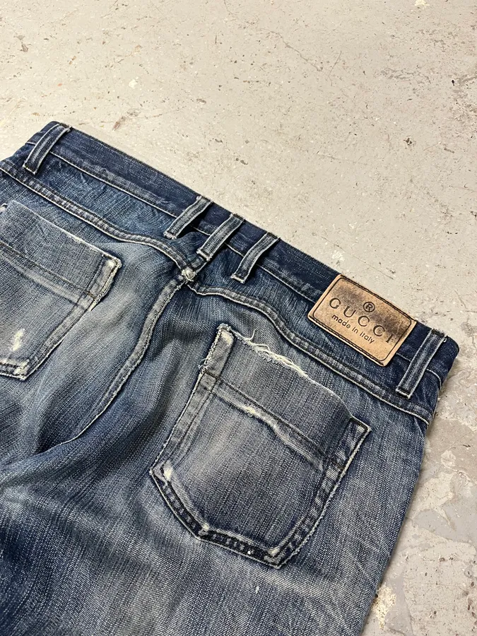 2000s Gucci Blue Eroded Denim Jeans - Image 7