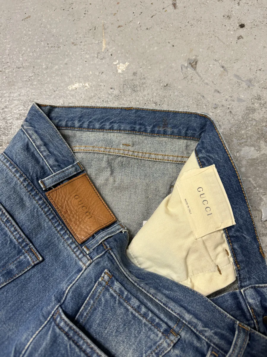 2000s Gucci Blue Faded Straight Denim Jeans - Image 11