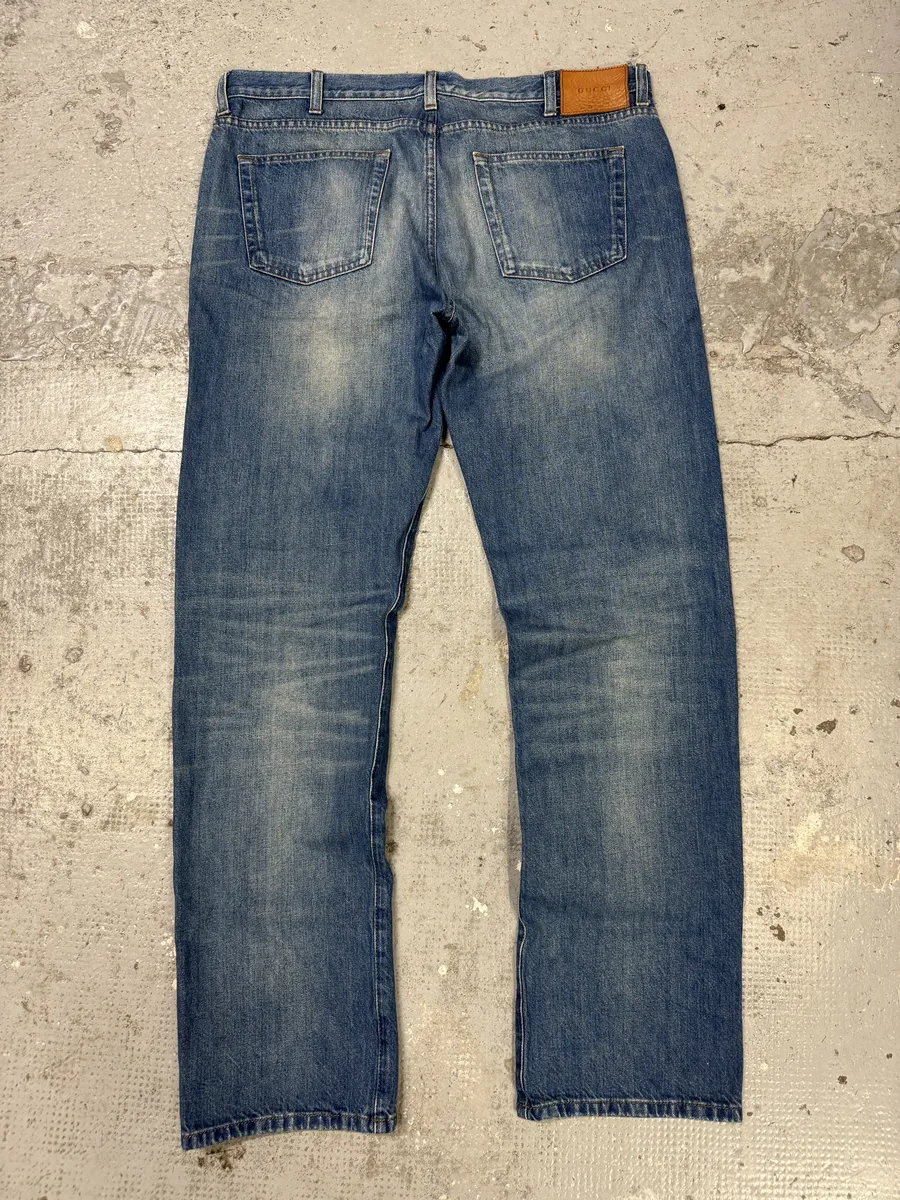 2000s Gucci Blue Faded Straight Denim Jeans - Image 5