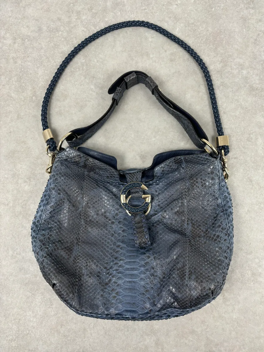 2000s Gucci Blue Python Navy Leather Bag by Tom Ford