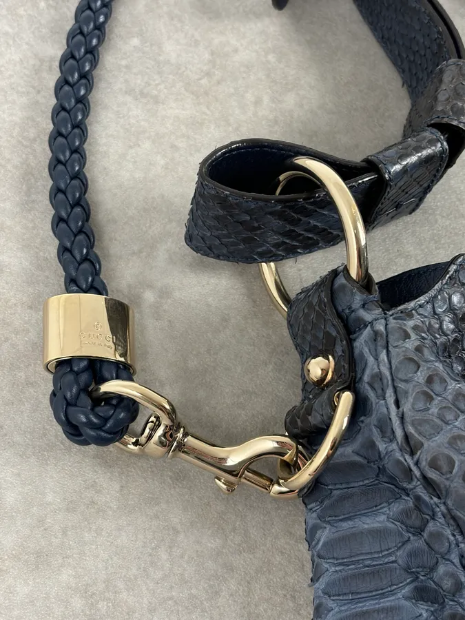 2000s Gucci Blue Python Navy Leather Bag by Tom Ford - Image 14