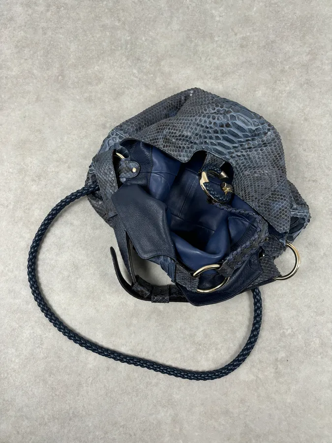 2000s Gucci Blue Python Navy Leather Bag by Tom Ford - Image 17