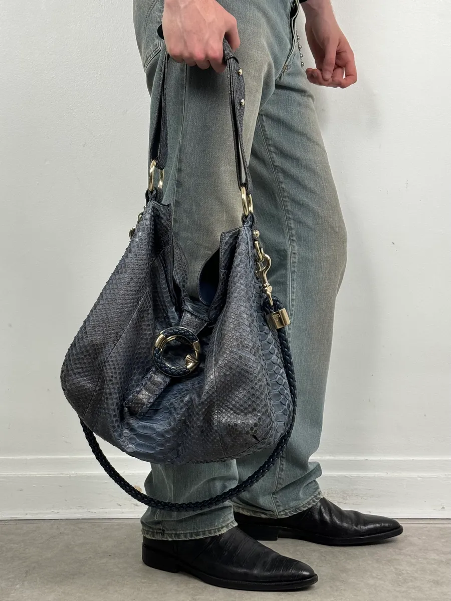 2000s Gucci Blue Python Navy Leather Bag by Tom Ford - Image 2