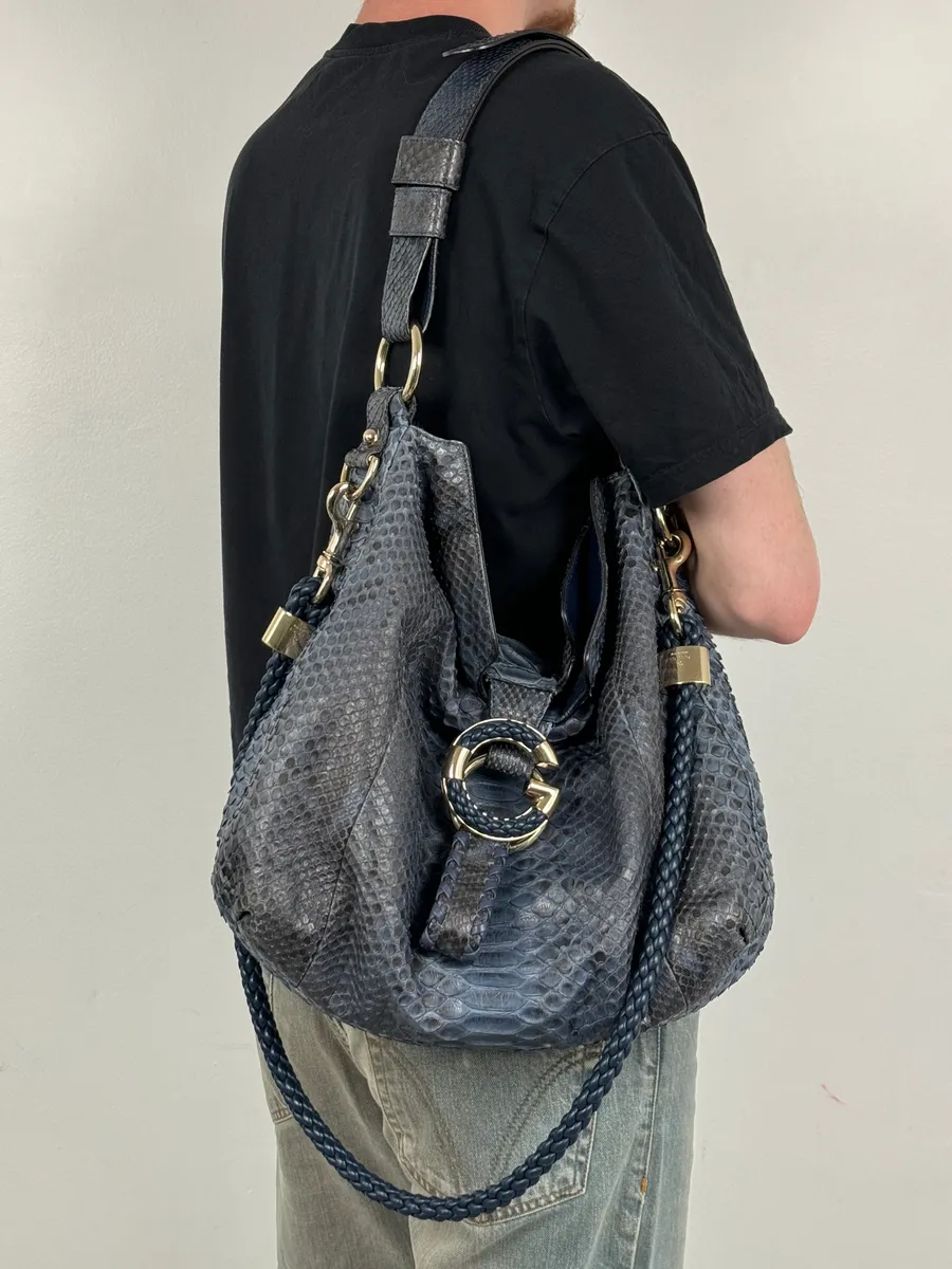 2000s Gucci Blue Python Navy Leather Bag by Tom Ford - Image 3