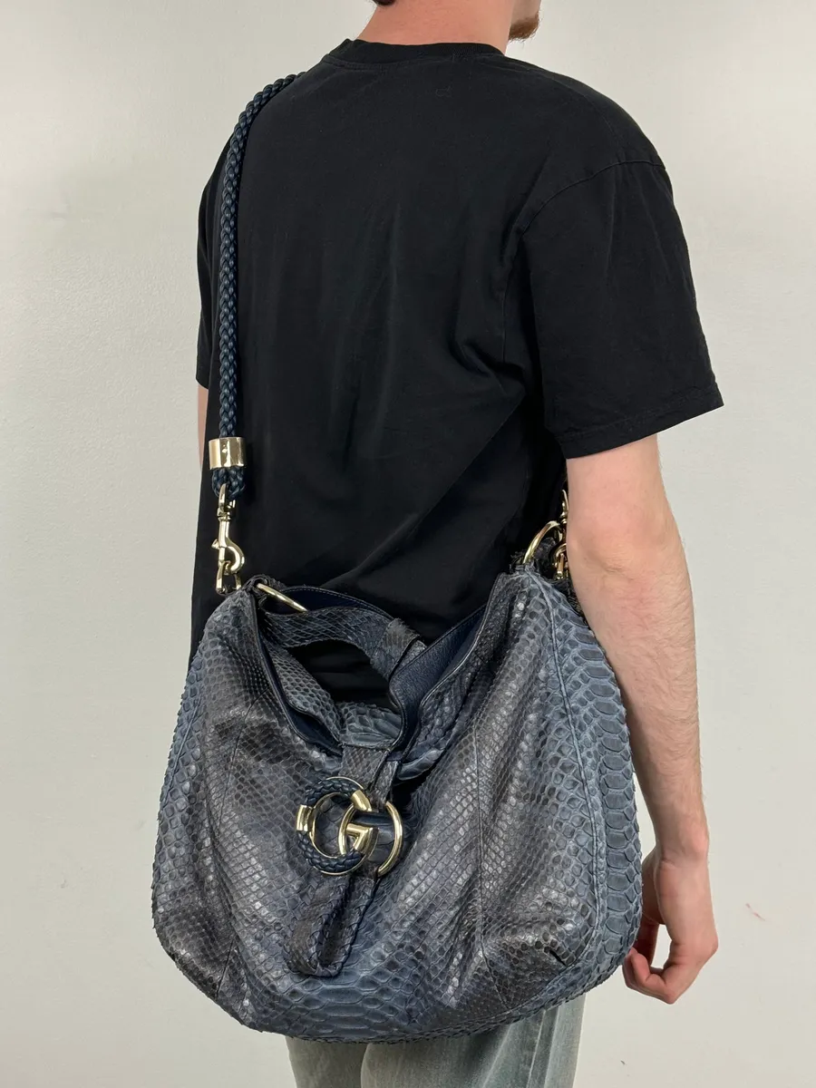 2000s Gucci Blue Python Navy Leather Bag by Tom Ford - Image 4