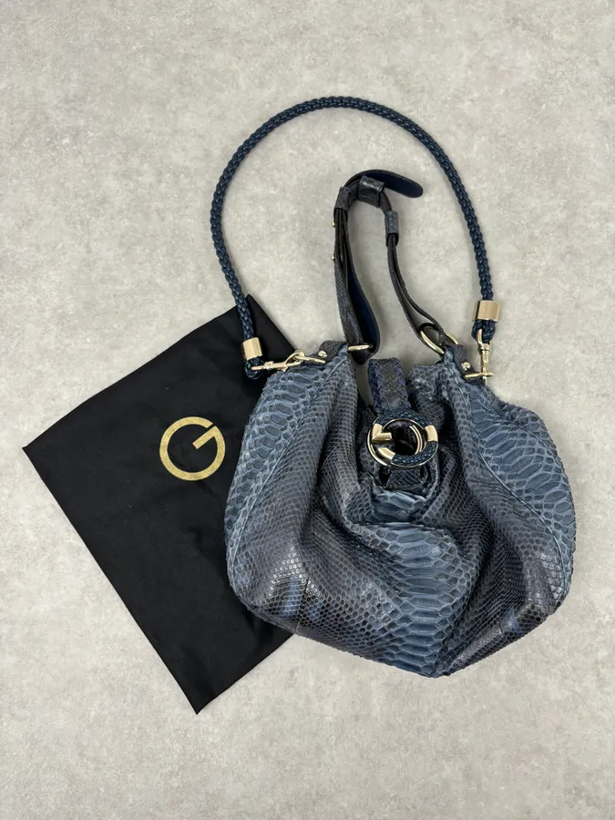 2000s Gucci Blue Python Navy Leather Bag by Tom Ford - Image 5