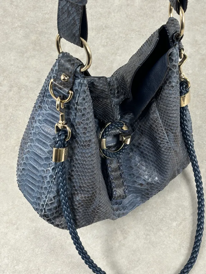 2000s Gucci Blue Python Navy Leather Bag by Tom Ford - Image 8