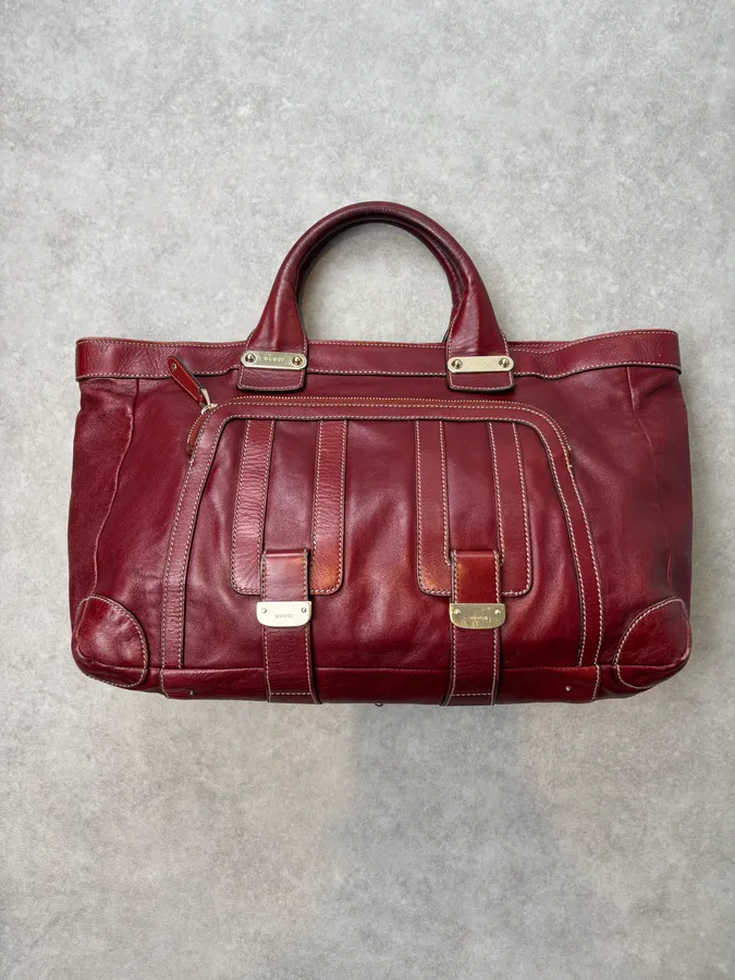 2000s Gucci Bordeaux Leather Handle Bag - Image 5