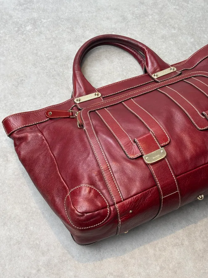 2000s Gucci Bordeaux Leather Handle Bag - Image 6