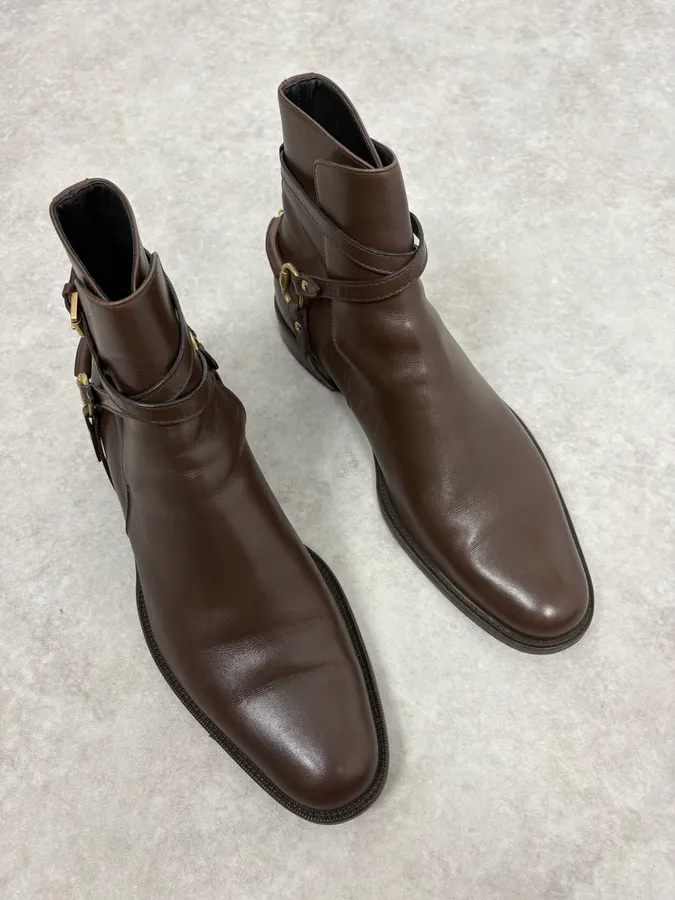 2000s Gucci Brown Ankle Buckled Leather Boots - Image 4