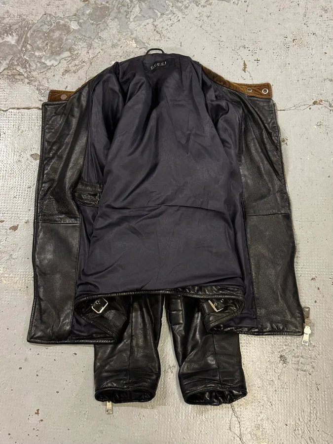2000s Gucci Brown Asymmetrical Zip Biker Leather Jacket - Image 7