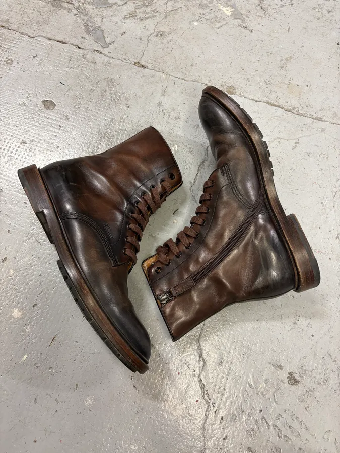 2000s Gucci Brown Eroded Leather Boots - Image 5