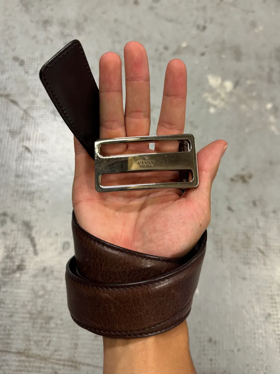 2000s Gucci Brown Leather Belt - Image 3