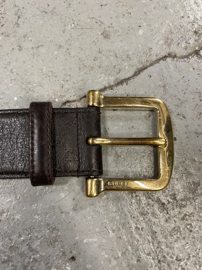 2000s Gucci Brown Leather G Belt - Image 6