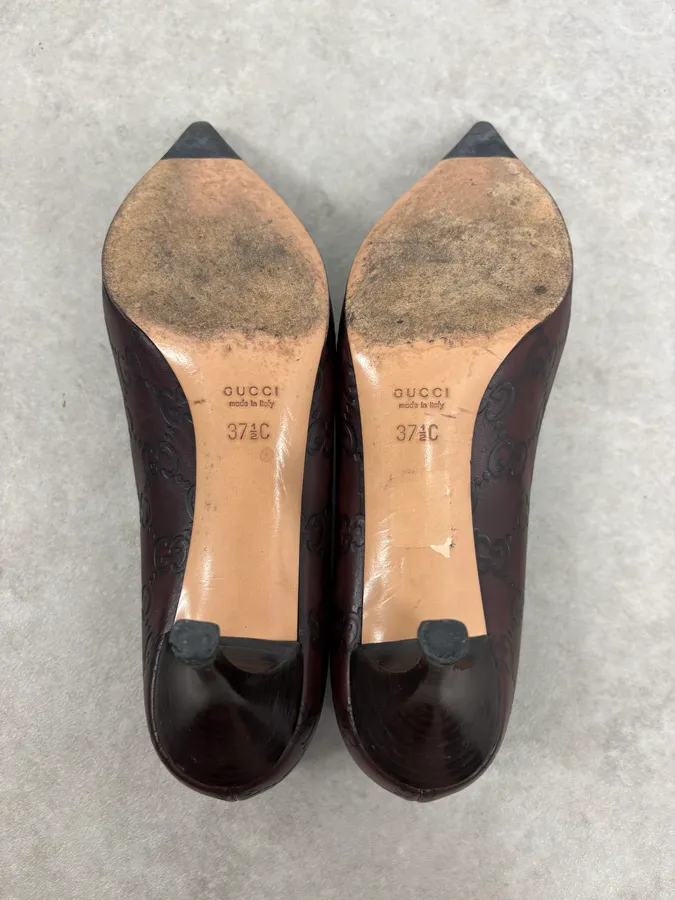2000s Gucci Brown Monogram Leather Heels - Image 9