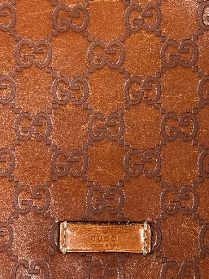 2000s Gucci Brown Monogrammed Leather Shoulder Bag - Image 8