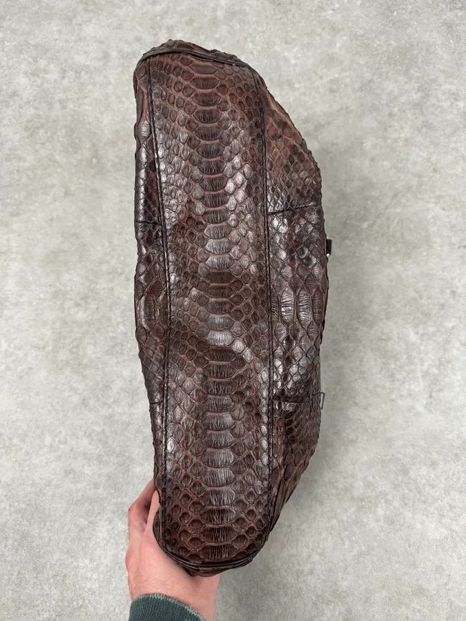 2000s Gucci Brown Python Leather Sukey Handle Bag - Image 12