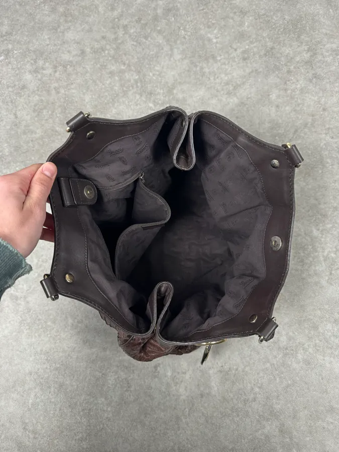 2000s Gucci Brown Python Leather Sukey Handle Bag - Image 13