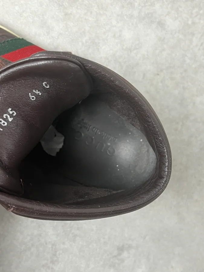 2000s Gucci Brown Signature Monogrammed Leather High Sneakers - Image 8