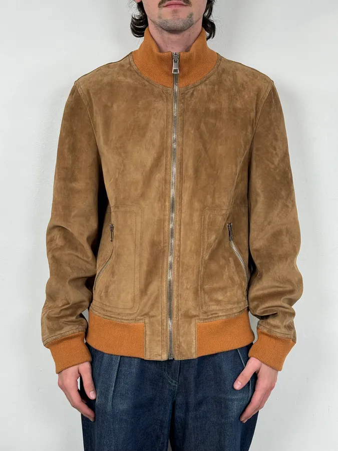 2000s Gucci Brown Suede Leather Bomber Jacket - Image 2