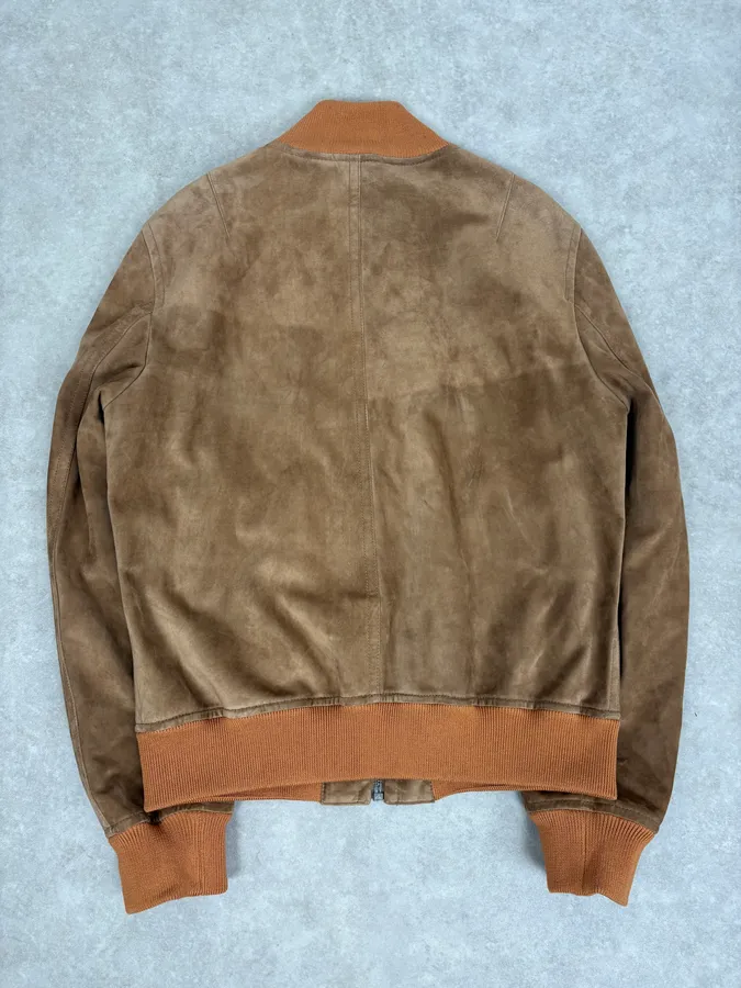 2000s Gucci Brown Suede Leather Bomber Jacket - Image 6