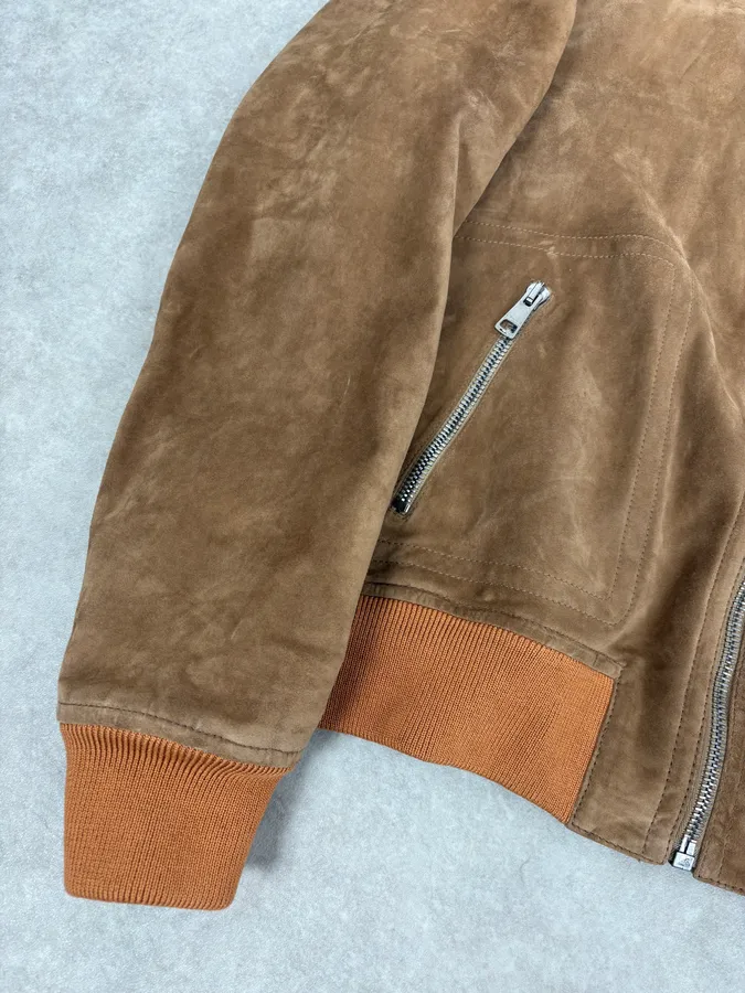 2000s Gucci Brown Suede Leather Bomber Jacket - Image 8