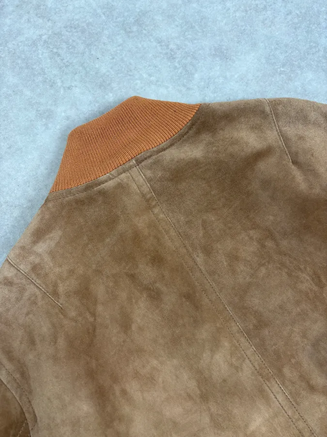 2000s Gucci Brown Suede Leather Bomber Jacket - Image 9