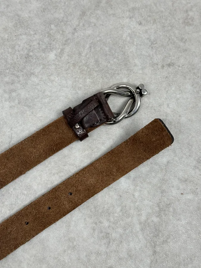 2000s Gucci Curved Brown Leather Belt - Image 3