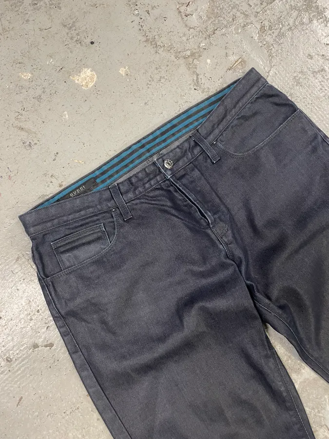 2000s Gucci Dark Waxed Effect Obscure Denim Pants - Image 7
