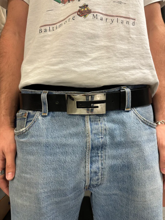 2000s Gucci G Black Leather Belt - Image 2