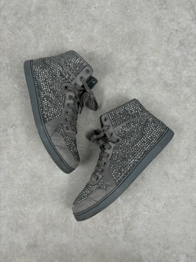 2000s Gucci Grey Leather Swarovski Crystal High-Top Sneakers - Image 4