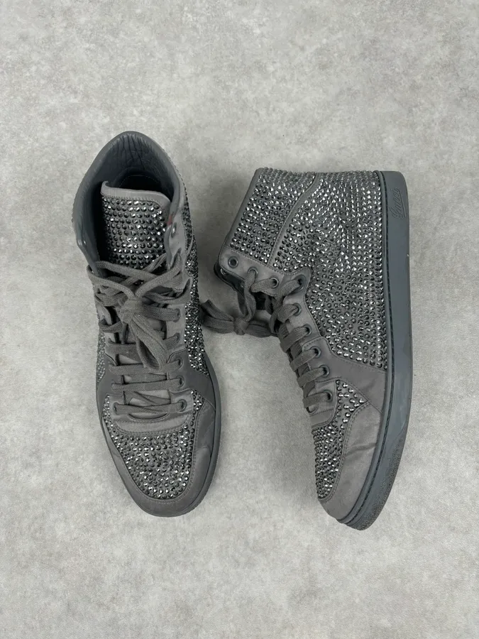 2000s Gucci Grey Leather Swarovski Crystal High-Top Sneakers - Image 8