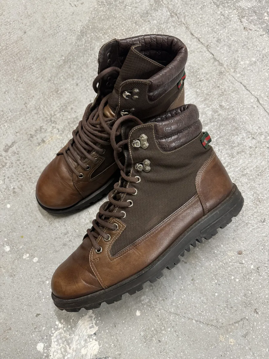 2000s Gucci High Brown Hybrid Leather Daily Mountain Boots - Image 2