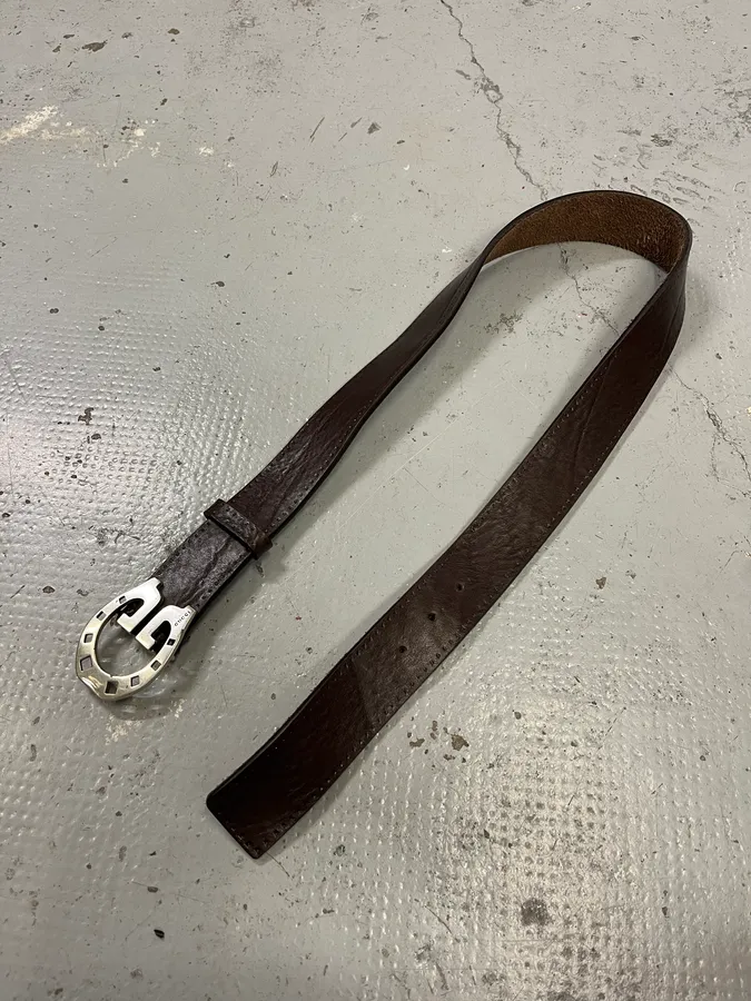 2000s Gucci Horseshoe Buckle Brown Leather Belt - Image 4