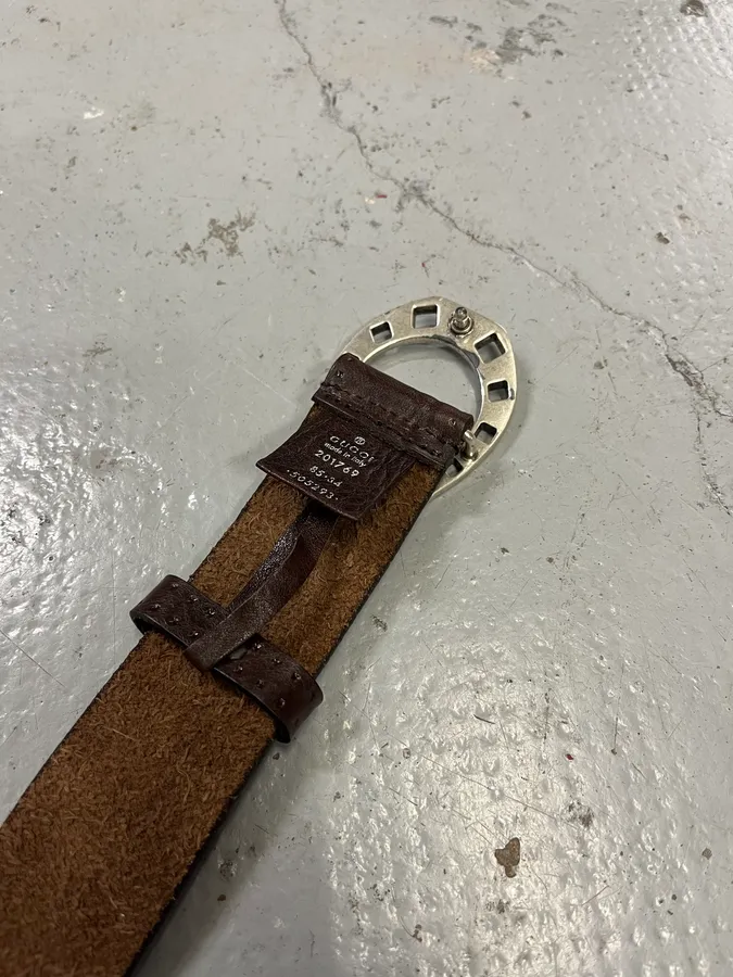 2000s Gucci Horseshoe Buckle Brown Leather Belt - Image 7