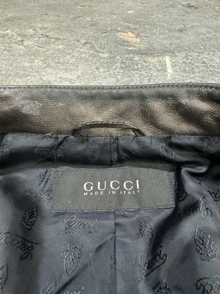 2000s Gucci Metallic Grey Rock Avant-Garde Leather Biker Jacket - Image 7