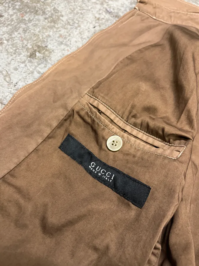 2000s Gucci Minimalist Brown Cotton Jacket - Image 9